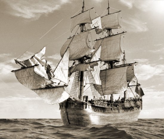 broad beamed and shallow draught HMS Endeavour