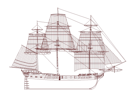 Sailplan design for HMS Indefatigable Image of Indefatigable