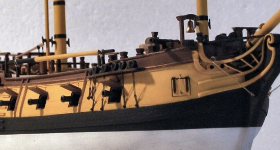 Close-up view of spar crutches - HMS Ontario. broadside detail