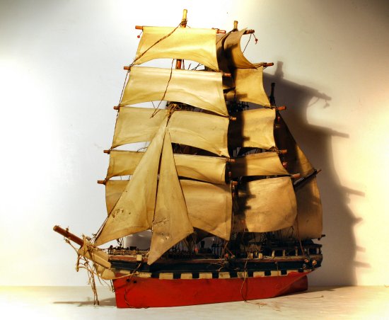 Bark model ship before restoration Model ship before restoration