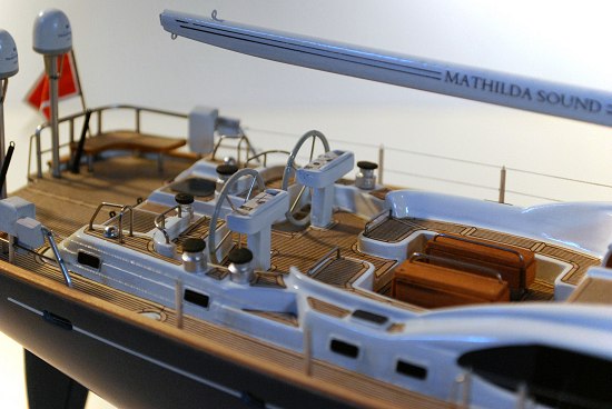 Upper-structure and deck details helm of luxury sailboat model